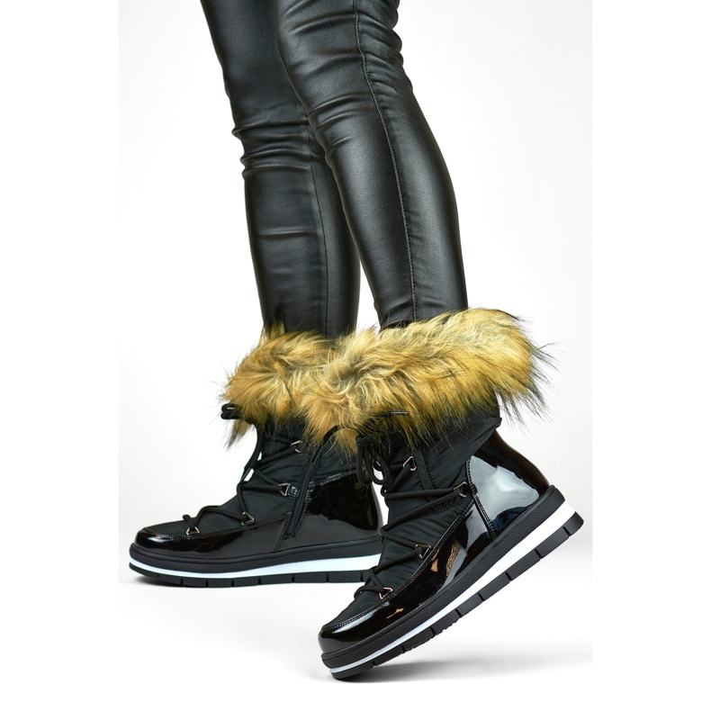 Women's high winter snow boots with fur black 1