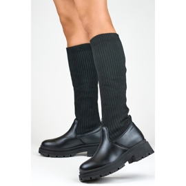 Black women's boots with an elastic upper, women's sock boots 1