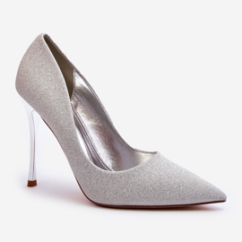 Tiberon's Glitter Silver High Heels 1