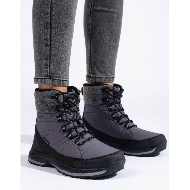 DK gray lace-up women's snow boots black 1