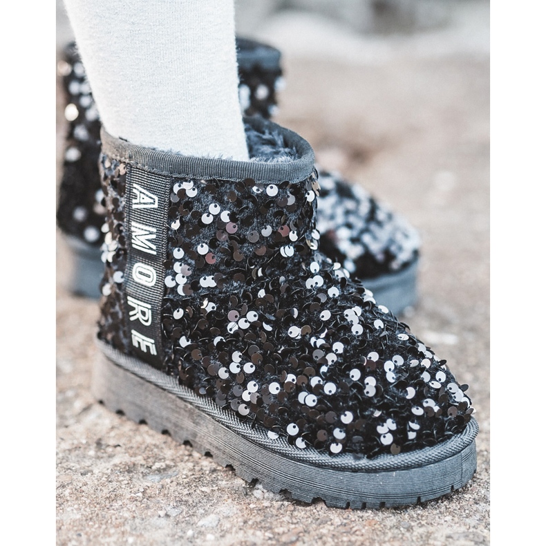 Children's Snow Boots Insulated with Sequins, Black Rebbica 1 Children's Snow Boots Insulated with Sequins, Black Rebbica 1