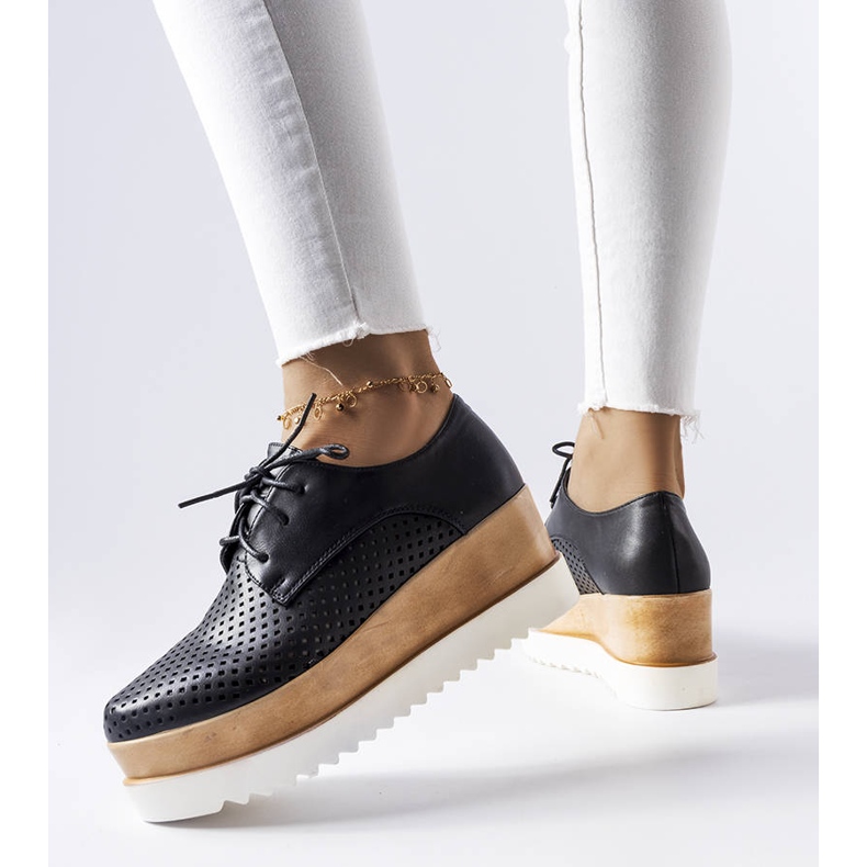 Black openwork wedge shoes from Laurent 2