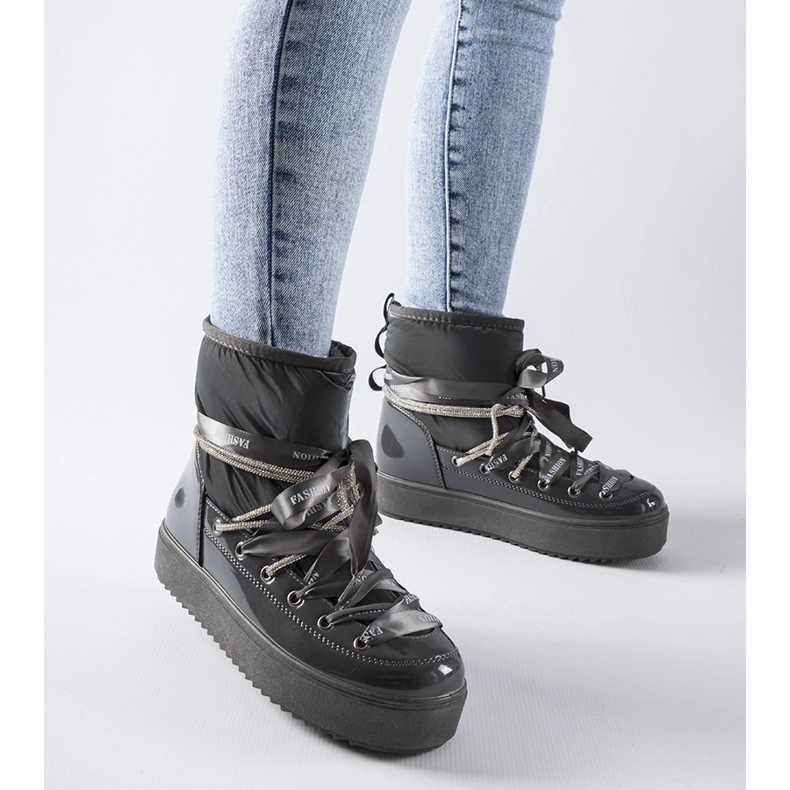 Gray patent snow boots with Alceo rhinestones grey 1