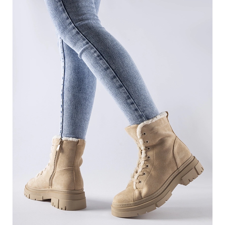 Beige insulated ankle boots made of Chamblee eco-suede 1