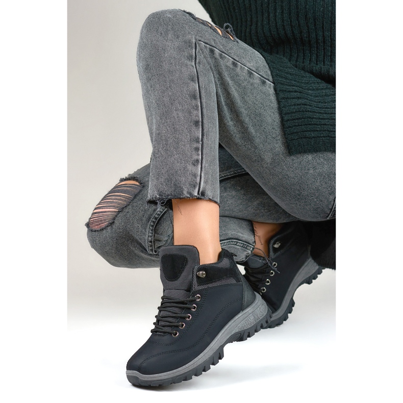 Insulated winter shoes, youth trekking shoes, lace-up black 1