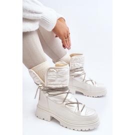 Women's Snow Boots With Decorative Lacing, White Rilana 2