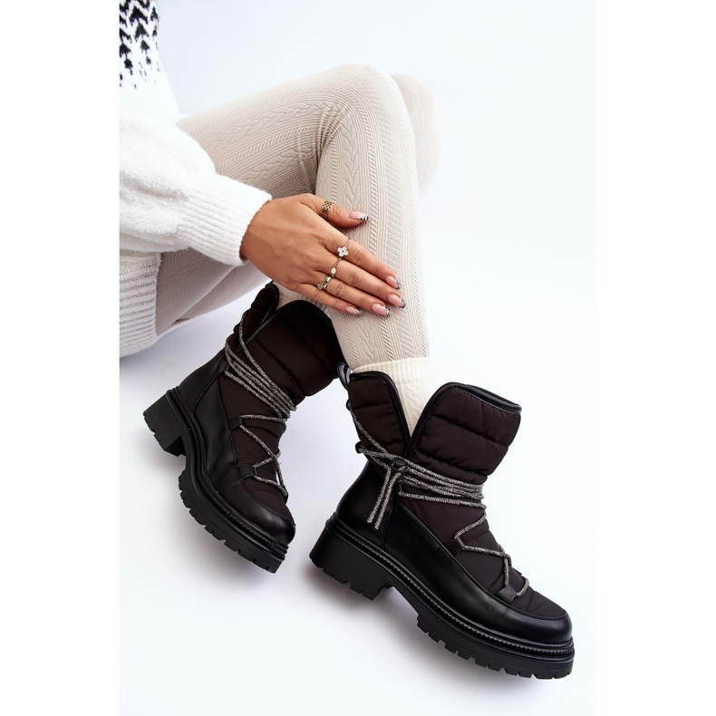 Women's Snow Boots With Decorative Lacing Black Rilana 1