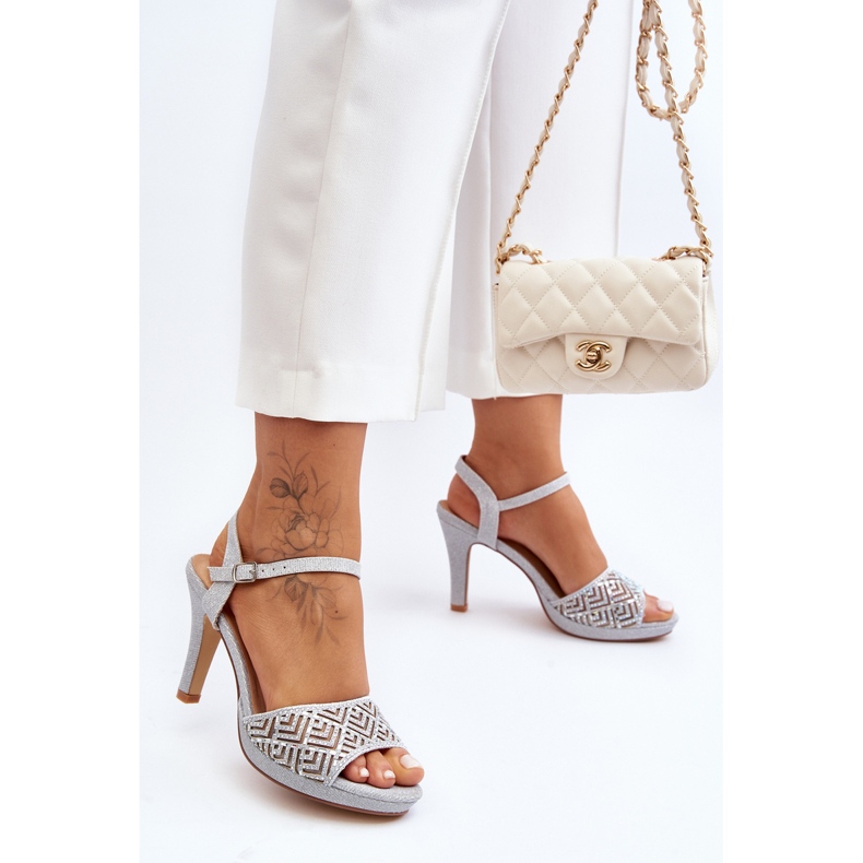 Decorated High Heel Sandals D&amp;A MR1038-44 Silver 2