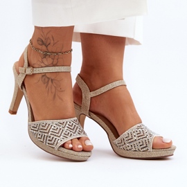 Decorated High Heel Sandals D&amp;A MR1038-44 Gold golden 1