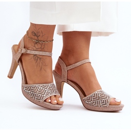 Decorated High Heel Sandals D&A MR1038-44 Rose Gold pink 1 Decorated High Heel Sandals D&A MR1038-44 Rose Gold pink 1