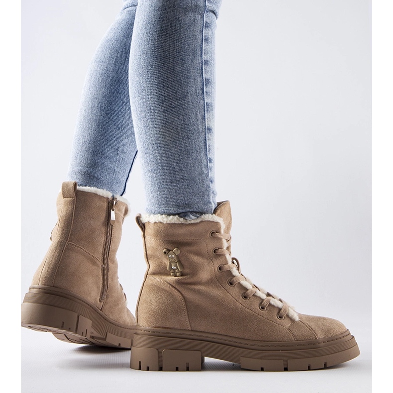 Beige insulated ankle boots made of Pompei eco-suede 1