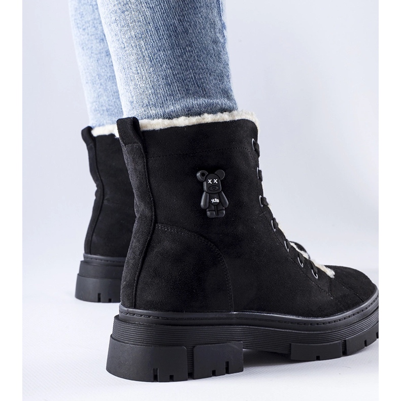 Black insulated ankle boots made of Pompei eco-suede 1