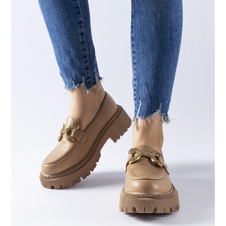 Beige moccasins decorated with Uzzone rhinestones 1