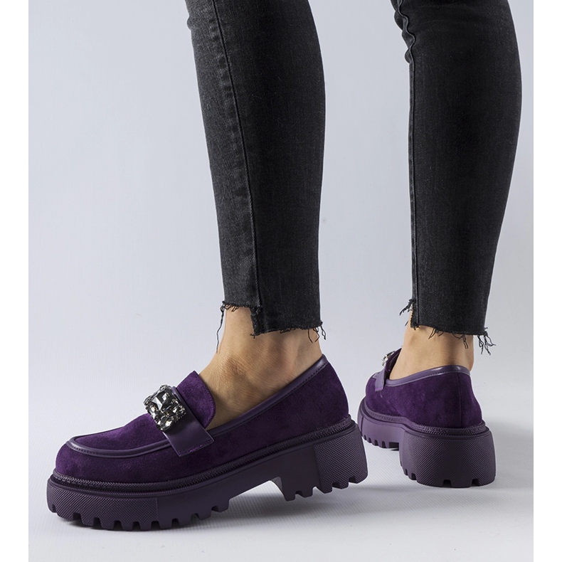 Purple moccasins decorated with rhinestones from Urbano 1