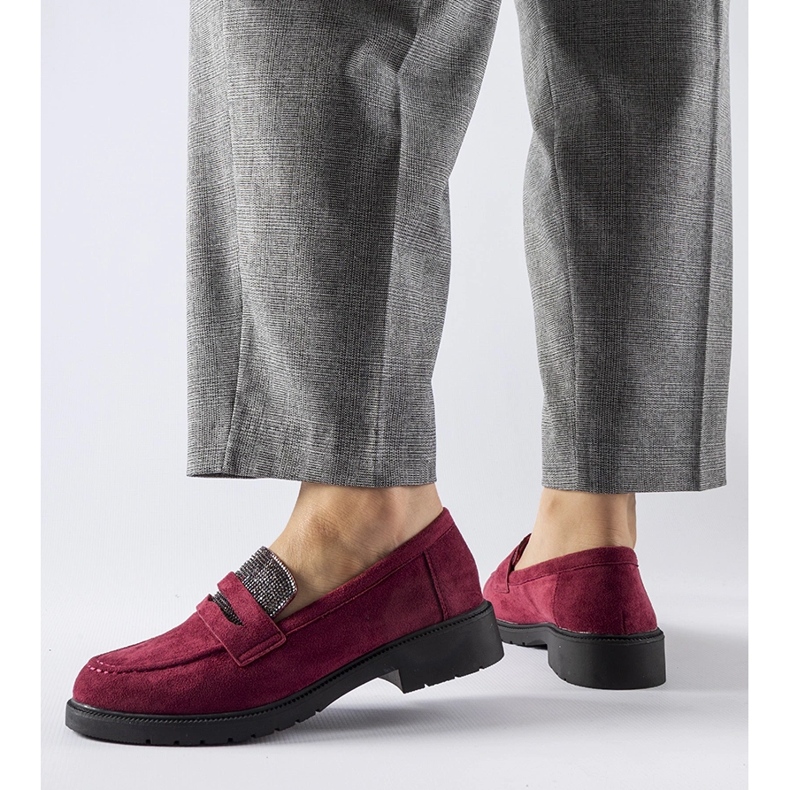 Burgundy loafers with rhinestones from Ippolito red 1