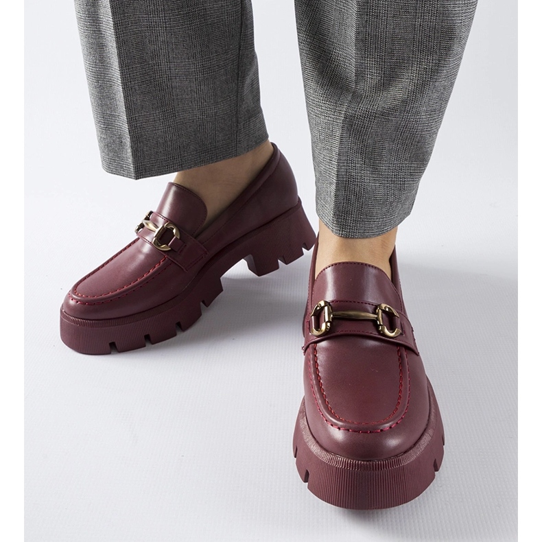 Burgundy moccasins with a Cerzeto buckle red 1