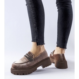 Brown loafers decorated with Longuelo rhinestones beige 1 Brown loafers decorated with Longuelo rhinestones beige 1