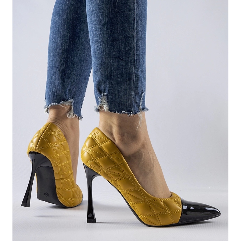 Yellow quilted Benito high heels 1