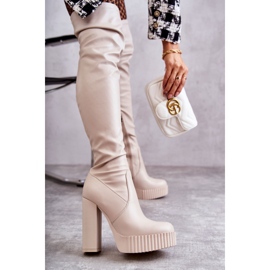 STEPHAN Leather High Boots On Beige Katrina Platform 4