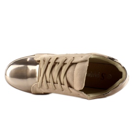 Women's sneakers with crystals T273P Beige 2