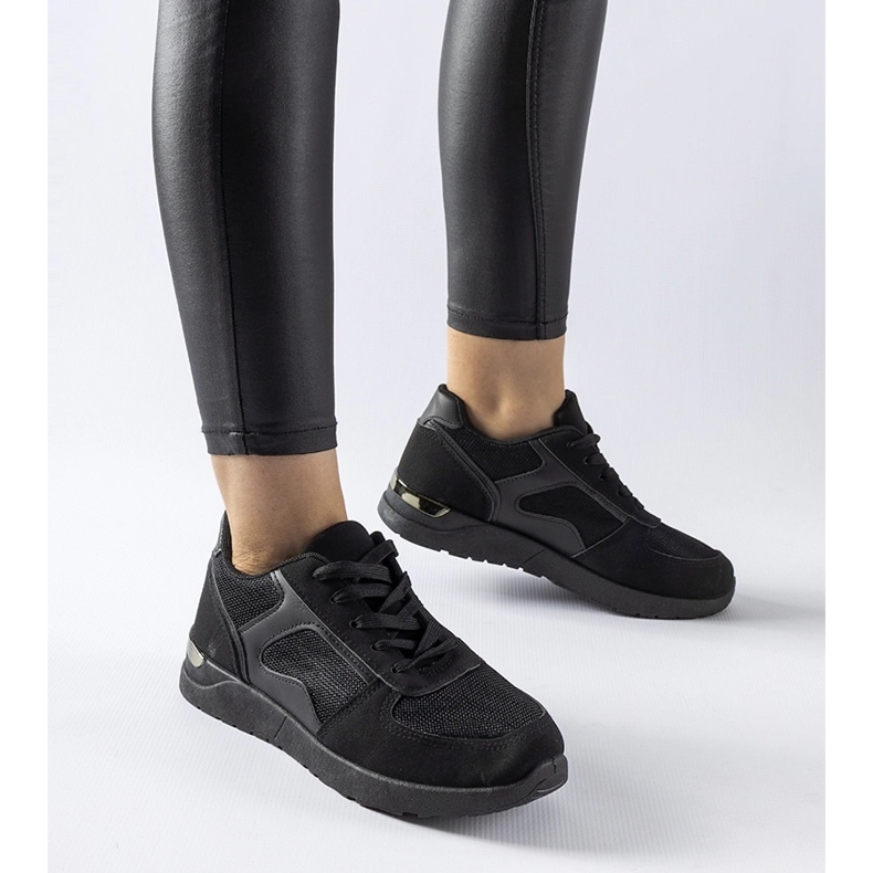 Black sneakers made of Gallo combined materials 1