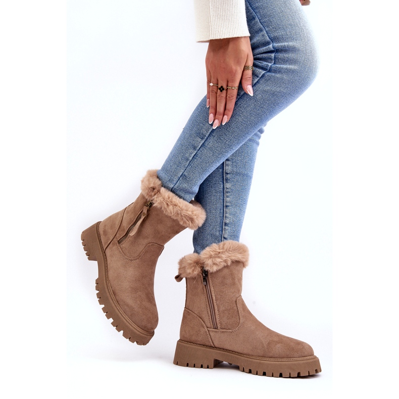 NEWS Women's suede boots with fur beige 2