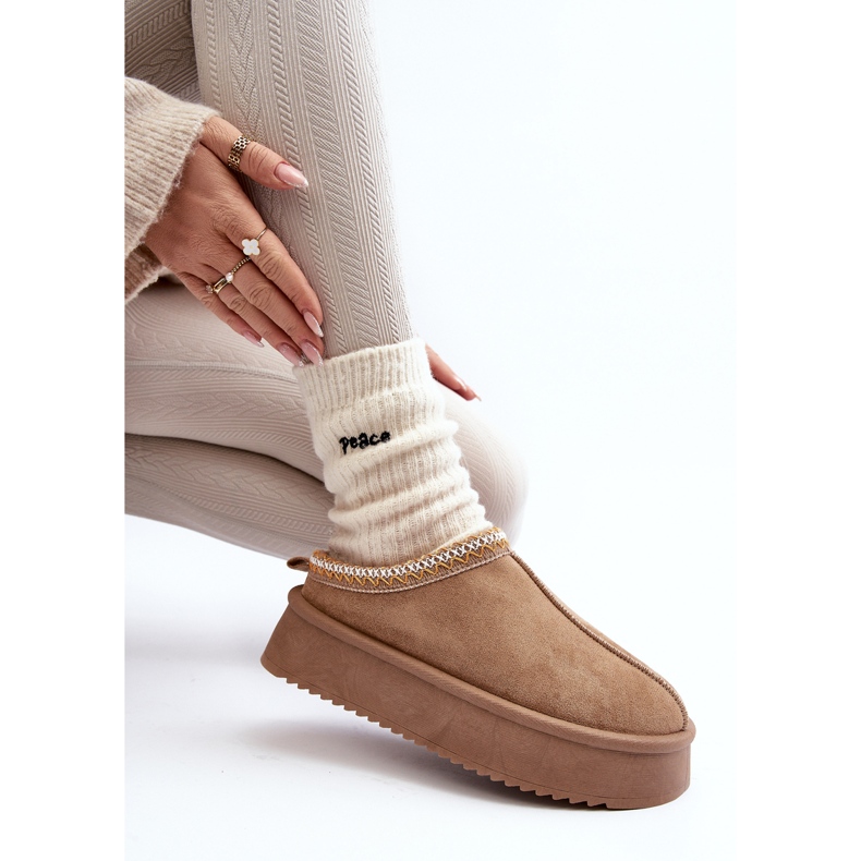 Beige Sylva Slippers With a Thick Sole Made of Eco Suede 1