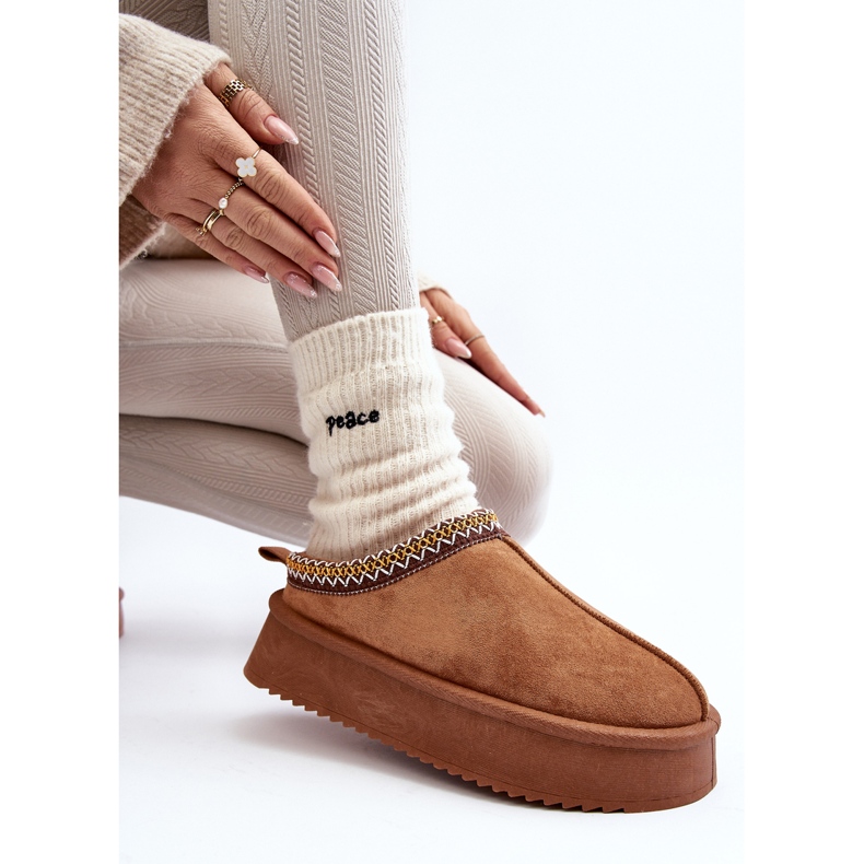 Slippers with a thick sole made of eco-suede Camel Sylva brown 2