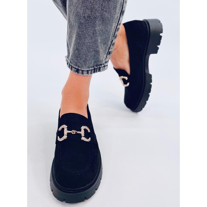 Karins Black suede moccasins with a buckle 1