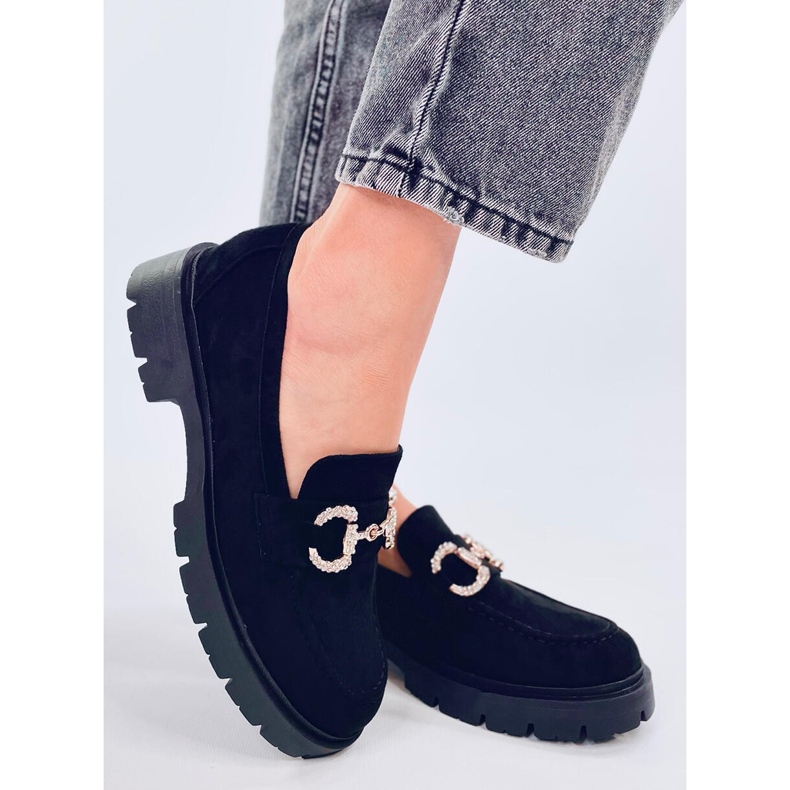 Karins Black suede moccasins with a buckle 2