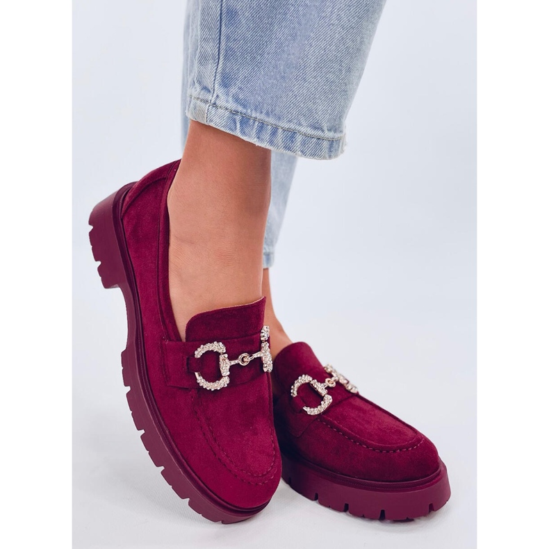 Karins Wine suede buckle moccasins red 1