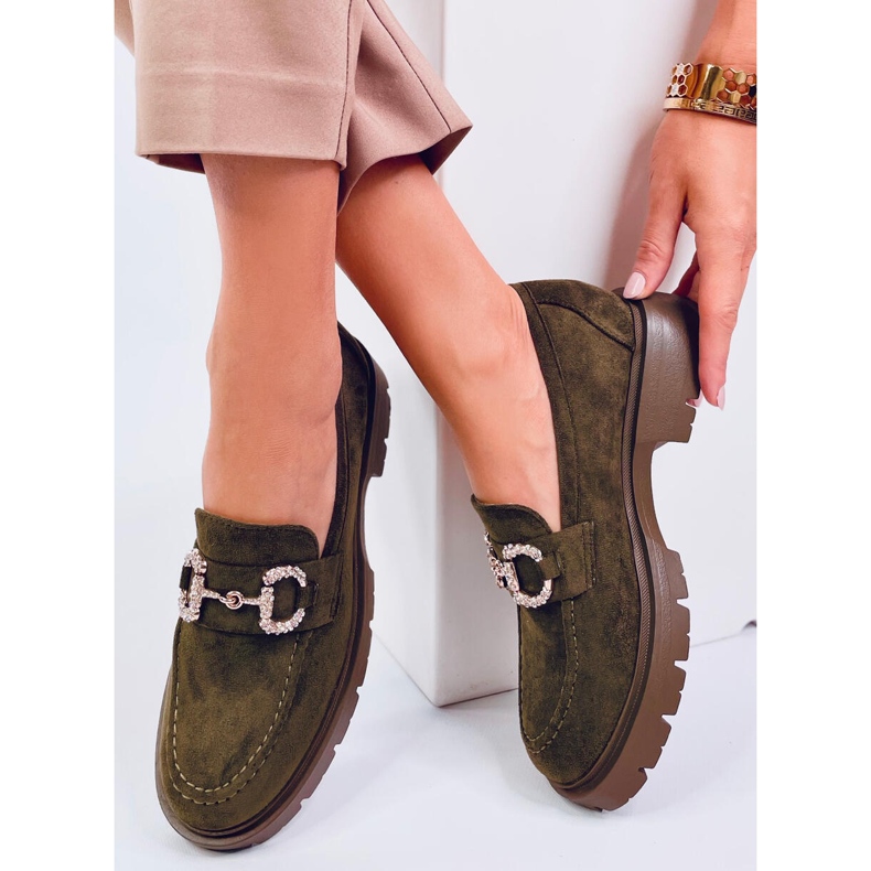 Karins Green suede moccasins with a buckle 1