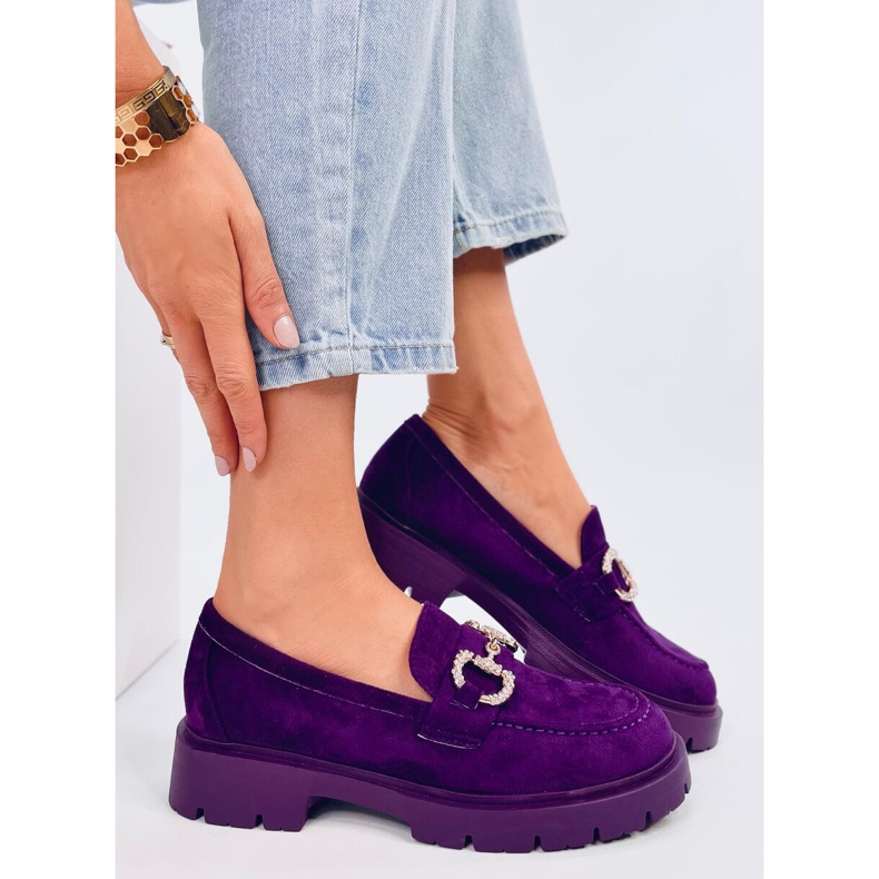 Karins Purple suede moccasins with a buckle 1