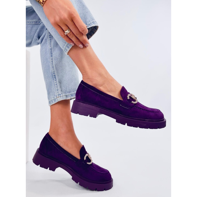 Karins Purple suede moccasins with a buckle 2