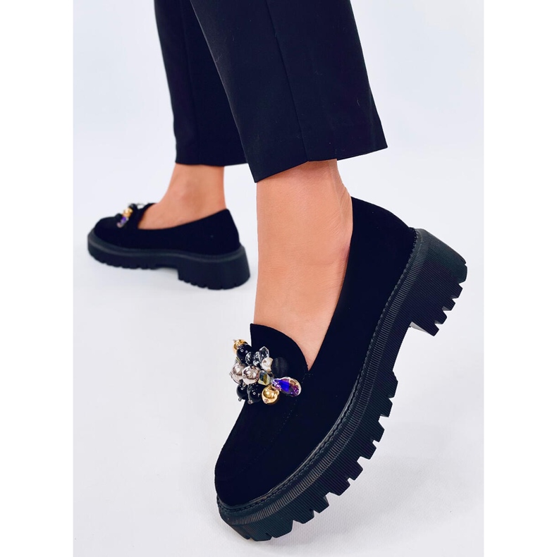 Dollin Black platform loafers with crystals 1