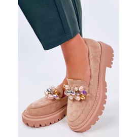 Dollin Khaki platform loafers with crystals beige 1