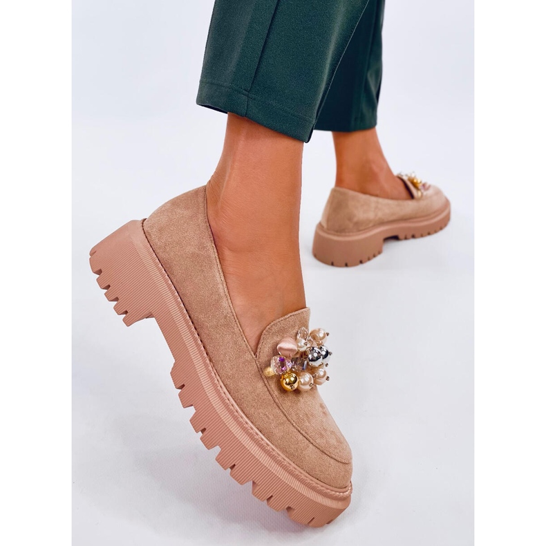 Dollin Khaki platform loafers with crystals beige 2