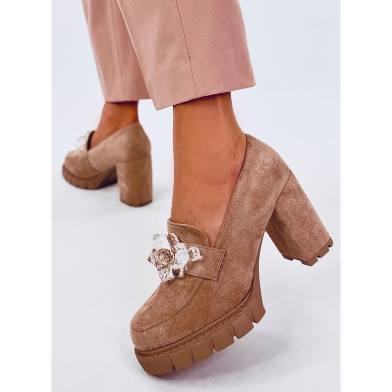Moccasins Nadine Khaki high-heeled ankle boots beige 2