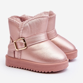 Children's Eco Leather Snow Boots with a Strap, Pink Orinor 2
