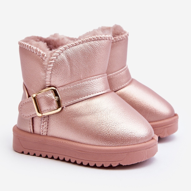 Children's Eco Leather Snow Boots with a Strap, Pink Orinor 2