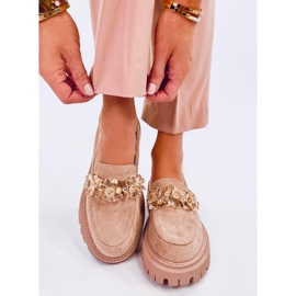 Heidi Khaki loafers with crystals beige 1