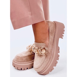 Heidi Khaki loafers with crystals beige 2