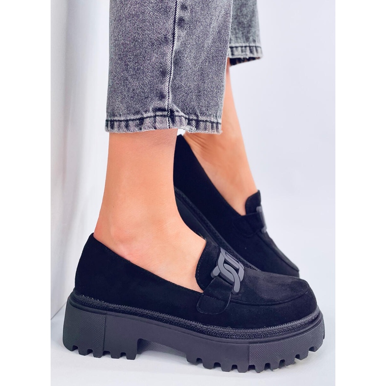 Platform moccasins with buckle Leena Black 1