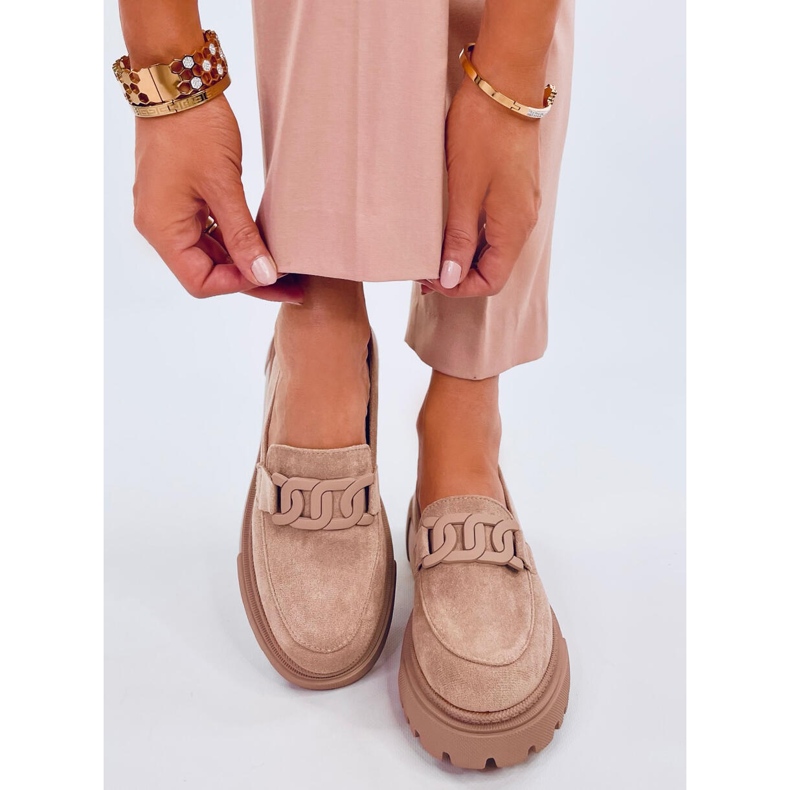Leena Khaki platform loafers with buckle beige 1