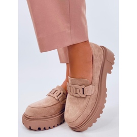 Leena Khaki platform loafers with buckle beige 2