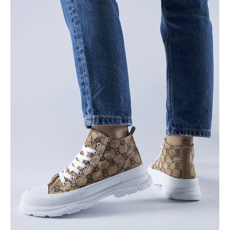 Brown sneakers decorated with the Terenzio monogram beige 1 Brown sneakers decorated with the Terenzio monogram beige 1