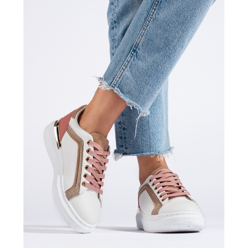 Women's Shelovet white sneakers with glitter beige 2