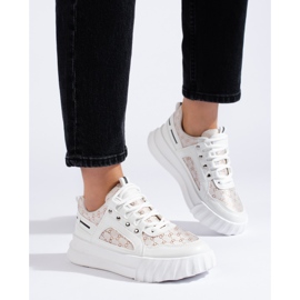 White women's sports shoes with a thick sole 2
