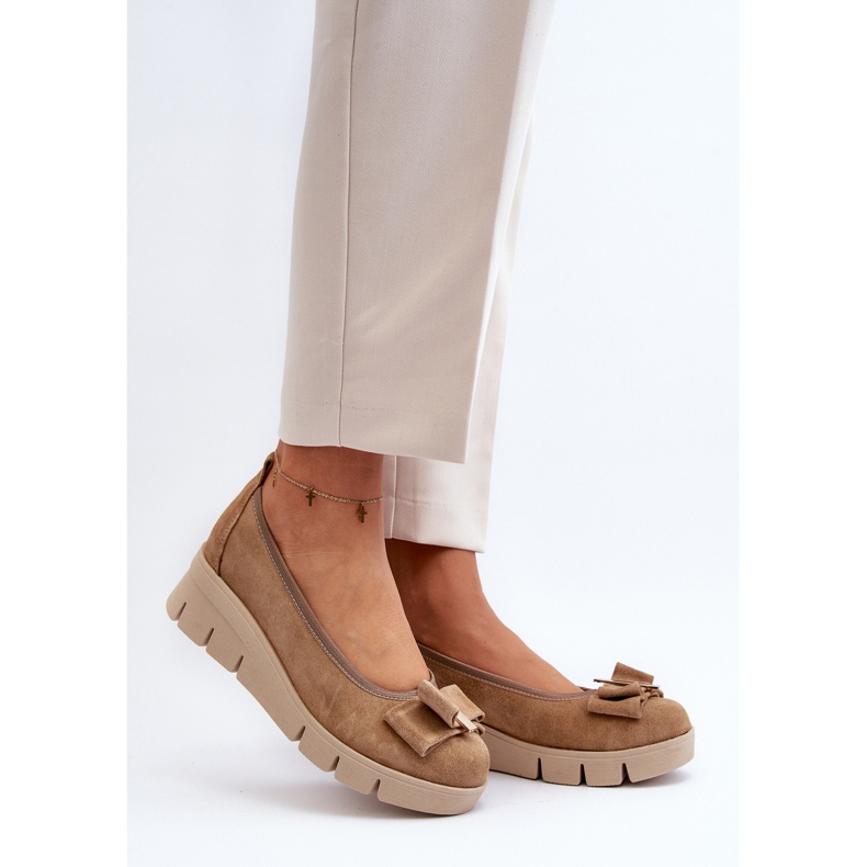 Lewski Shoes Leather ballerinas on a platform with decoration, Beige Lewski 3384 2 Lewski Shoes Leather ballerinas on a platform with decoration, Beige Lewski 3384 2