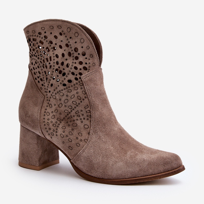 Zazoo 3166/P Women's Openwork High Heel Boots, Suede, Beige 1